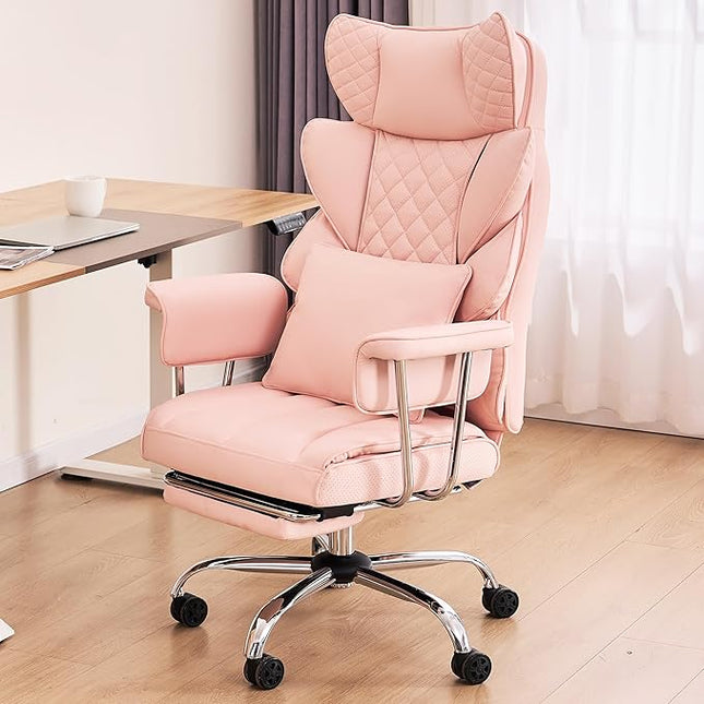 DYHOME 500 lbs Reclining Massage Office Chair with Foot Rest, Executive Home Office Chairs for Heavy People, High Back Computer Desk Chair, Pocket Spring Cushion, Big and Tall Ergonomic Chair,Pink