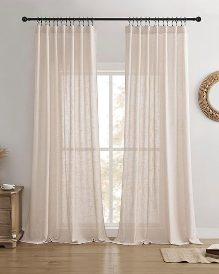 Joydeco Linen Curtains for Living Room,Semi Sheer Drapes Window Long Curtains 84 inches Long Pink Beige
