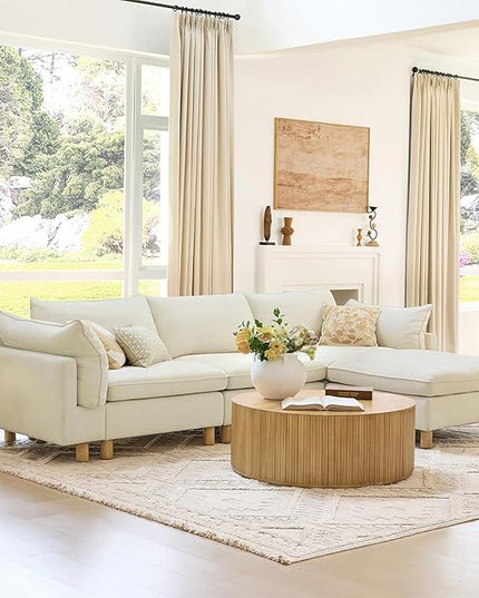 CHITA 127" Super Large Sectional Couches for Living Room, Modular Cloud Couch Sectional Sofa, Premium Fabric Couches, Down Filled, High Density Foam, Chenille in Cream, 5 Seat U Shaped