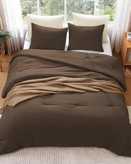 WRENSONGE King Size Comforter Set- 7 Pieces Soft Chocolate Brown Bed in a Bag King with Fitted Sheet, Flat Sheet, 2 Pillow Shams, and 2 Pillowcases-Warm King Bedding Set for All Season