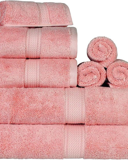 Superior Egyptian Cotton Pile 8 Piece Towel Set, Includes 2 Bath, 2 Hand, 4 Face Towels/Washcloths, Ultra Soft Luxury Towels, Thick Plush Essentials, Guest Bath, Spa, Hotel Bathroom, Tea Rose