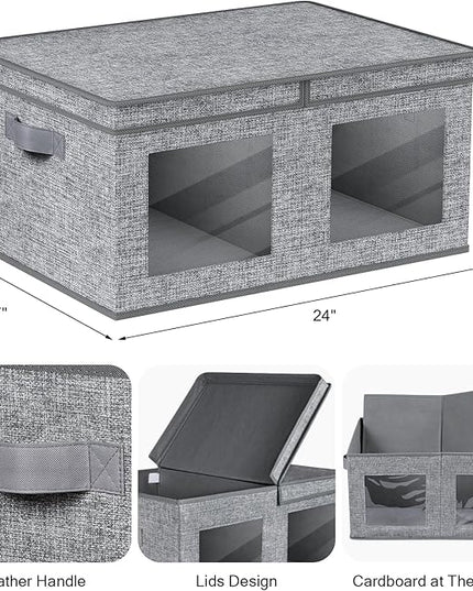 Univivi Large Foldable Fabric Storage Bins with lids [2-Pack] Collapsible Closet Storage Box for Clothes, Closet Organizer with Handles, Storage Cube Basket for Home, Bedroom (Grey, 24" x17" x 12")