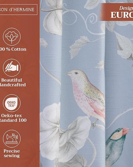Maison d' Hermine Curtains for Living Room 100% Cotton 96 inch Length One Panel Light Filtering Curtains for Bedroom Windows with Rod and Loop Pockets Drapes (Celeste, 50" W x 96" L)