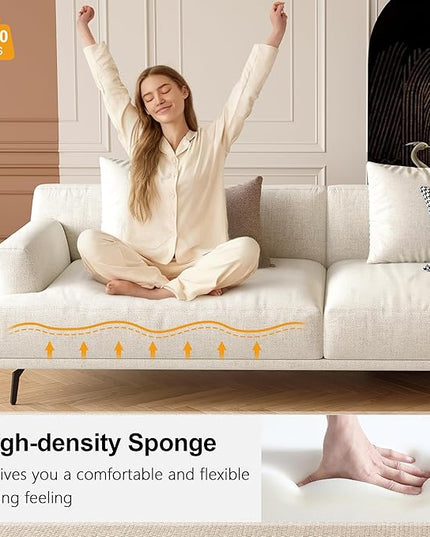 66.1” Modern Loveseat Sofa, 2-Seater Upholstered Couch with Deep Seat, Fixed Cushions, Durable Frame and Metal Legs, Easy to Assembly, Beige Fabric Sofa for Small Spaces