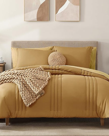Monbix King Size Comforter Set - 7 Pieces Bed in a Bag King, Desert Yellow Bedding Sets with Comforter, All Seasons Down Alternative Comforter Bed Set with Sheets, Pillowcases & Shams