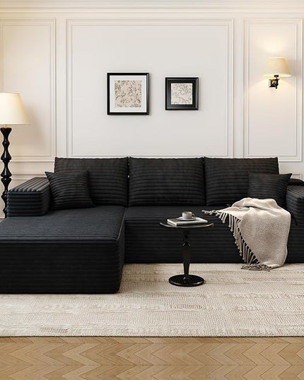 107.5" Cloud Modular Sectional Sofa Couch with L-Shape Chaise,Modern Minimalist Upholstered Couches for Living Room Bedroom,Deep Seat Corner Couch，No Assembly Required (Black,Left Facing Chaise)