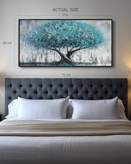 Large Framed Tree of Life Wall Art, Modern Canvas Prints Paintings Artwork for Walls, Rustic Blue Big Tree Pictures for Living Room Fireplace Bedroom Dining Room Office Wall Decor 30x60 Inch