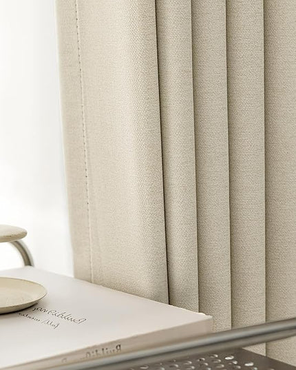Blackout Grommet Linen Curtains for Living Room, Linen-Look Textured Full Light Blocking Room Darkening Thermal Insulated Drapes for Bedroom 2 Panels (W52xL92, Cream)