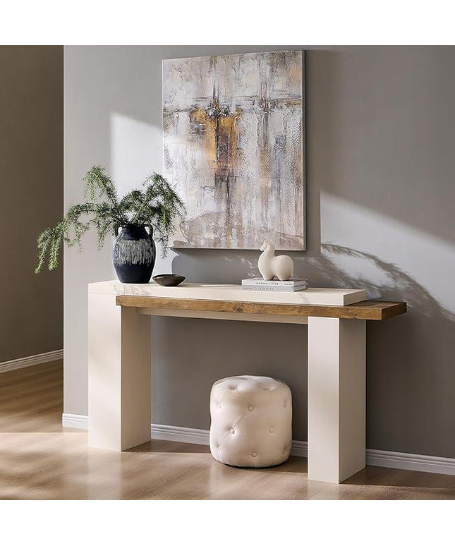 OKD 63 Inch Modern Entryway Console Table, Solid Geometry Accent Sofa Table Behind The Couch, Narrow Console Table for Entryway, Hallway, Living Room, Foyer, Antique White