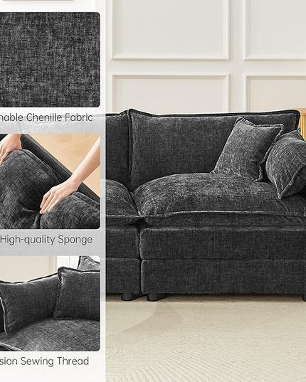 Modular Sectional Sofa, 147.2 Inch L Shaped Couch Set with Armrests, 4-Seater Comfy Cloud Couches with Movable Ottoman for Living Room Apartment, Grey