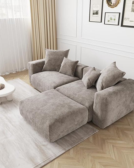JACH Sectional Couches for Living Room, Modern Corduroy Modular Sectional Couch with Chaise Ottoman, Cushion Covers Removable, Corduroy Sofas Couches for Living Room, Office (Light Brown)