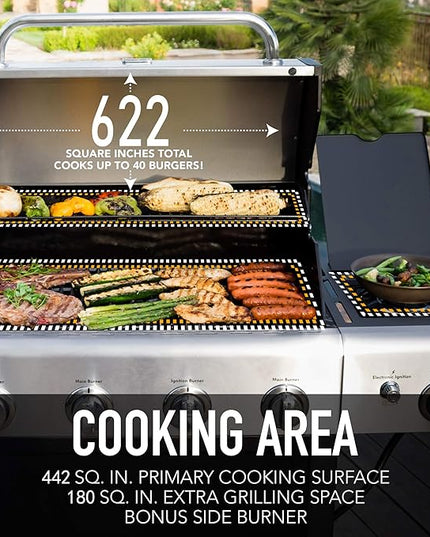 Kenmore 4-Burner Gas Grill with Side Burner, Outdoor BBQ Grill, Propane Gas Grill, Cast Iron Cooking Grates, Electronic Ignition, Warming Rack, Open Cart Design, 53000 BTUs, Stainless Steel and Black