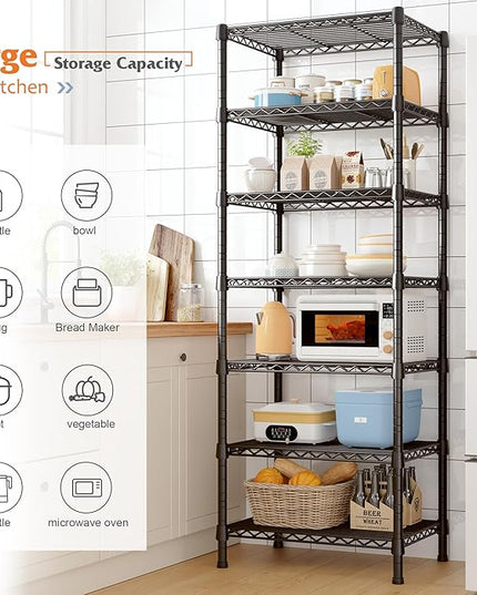 REIBII 7-Tier Metal Shelving Unit, 71’’H x 18’’W x 18’’D, 1176 LBS Weight Capacity, Adjustable Garage Shelving for Storage, Heavy Duty Shelves for Kitchen, Living Room, Bathroom etc.