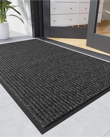 Front Door Mat, 2' x 6' Heavy Duty Indoor Outdoor Welcome Mat for Entryway, Commercial Entrance, Low Profile, Non-Slip, Durable Rubber Backing for Patio, Home