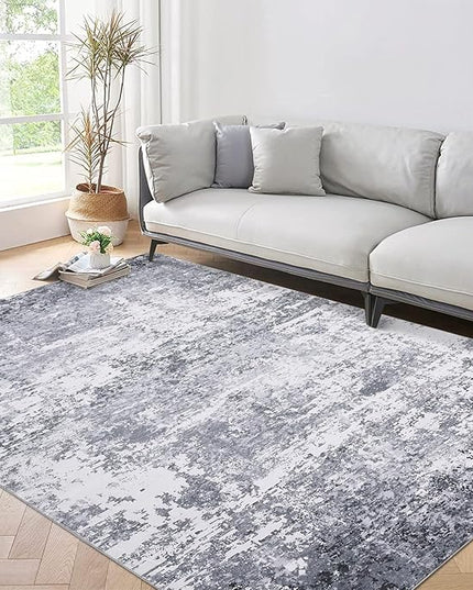 9x12 Modern Abstract Accent Rug Non Slip Stain Resistant Washable Low Pile Accent Washable Rug for Living Room Bedroom Indoor Floor Cover Office Home Decor, Light Grey