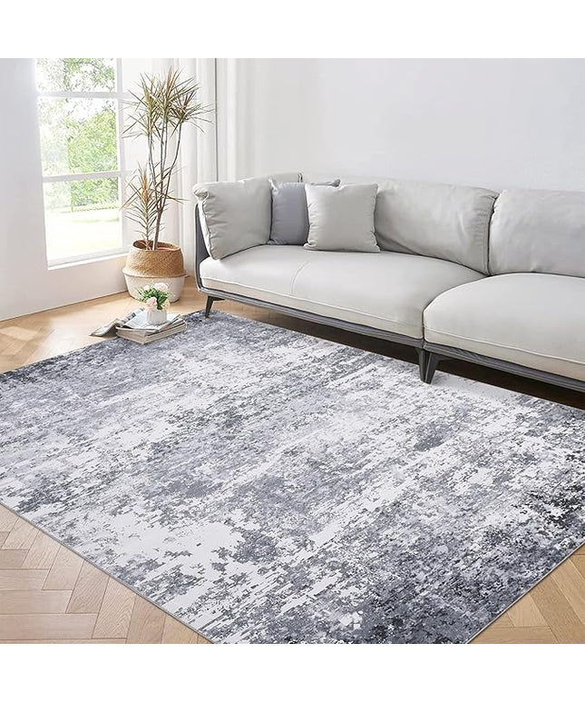 Washable Rugs 5x7 Area Rugs Modern Abstract Faux Wool Rug Ultra-Soft Low Pile Accent Rug Stain Resistant Carpet Modern Abstract Rugs for Bedroom with Non Slip Backing, Light Grey