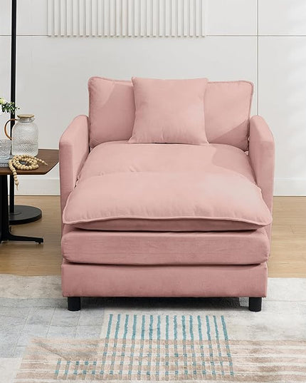 SZLIZCCC 56.3''D Oversized Chaise Lounge Chair Indoor, Comfy Chenille Upholstered Sofa Chair with Ottoman, Deep Seat Single Sofa Couch with 1 Pillow for Living Room (Pink, 56.3"- Single Seat)