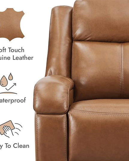 Watson & Whitely Genuine Leather Power Recliner Chairs for Adults, Wall Hugger RV Recliner with Power Headrest & Charging Ports, Electric Recliner Sofa Chair for Living Room, Saddle Brown