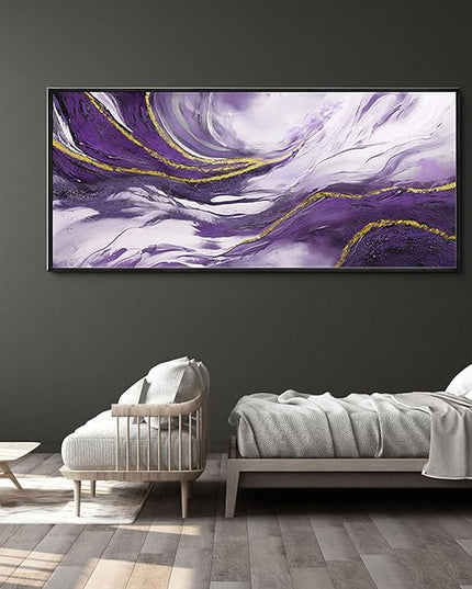 yiijeah Purple Wall Art - Abstract Canvas Wall Art Large Artwork for Living Room Purple and Gold Prints Decor Modern Wall Decor for Bedroom Office Picture Home Decor