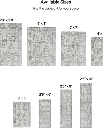 ReaLife Rugs Machine Washable Area Rug Runner - Living Room Bedroom Bathroom Kitchen Entryway Office - Padded Low Pile Stain Resistant Premium - Boho Farmhouse Vintage - Noor - Ivory Grey 2'6" x 8'