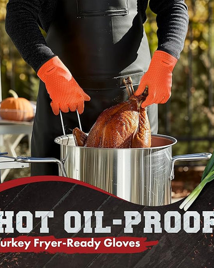 KITCHEN PERFECTION XL Silicone Smoker Oven Gloves-Extreme Heat Resistant BBQ Gloves-Handle Hot Food Right on Your Grill Fryer&Pit|Waterproof Grilling Cooking Baking Mitts|Superior Value Set+3 Bonuses