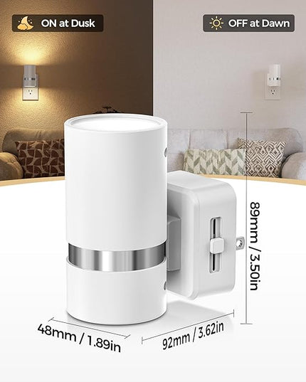 DORESshop LED Night Light 2 Pack, White Cylinder Dimmable Night Light Plug in, Slide Brightness Adjustable, Night Lights with Dusk to Dawn Sensor, 3000K Warm White for Bedroom, Bathroom, Hallway