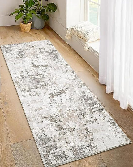 Modern Abstract 2x10 Runner Rug Non Slip Non Shedding Rug Low Pile Stain Resistant for Bedroom Hallway Kitchen,Taupe/Beige