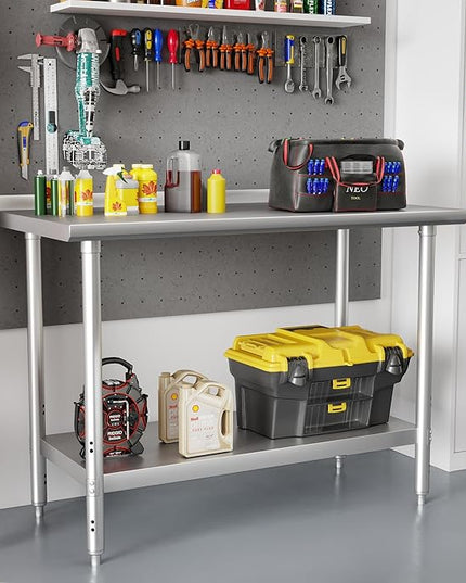 HARDURA All Stainless Steel Table 24X48 Inches Metal Commercial Kitchen Prep Table with Adjustable Undershelf and Backsplash NSF for Prep
