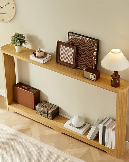 LKTART 70.1-Inch Long Behind Couch Sofa Table for Living Room, Farmhouse Console Table with Storage, Narrow Accent Entryway Tables for Hallway Entrance Foyer (Natural)