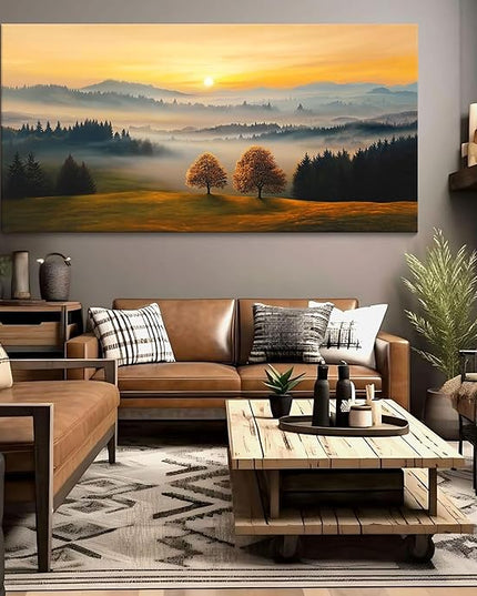 HGUAOA Nature Wall Art - Mountain & Landscape Artwork for Walls - Scenery Canvas Wall Art - Forest Painting for Living Room - Rustic Farmhouse Decor - Wall Pictures for Bedroom 29×58IN
