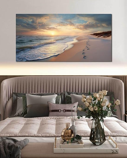 Ocean Wall Art Blue Canvas Sun Art Print Seascape Wall Decor Large Landscape Picture 24" x 48" Artwork for Living Room Bedroom Office