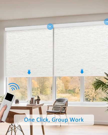 Motorized Blinds with Remote Cordless Automatic Motorized Shades Custom Blinds for Windows Smart Curtains Compatible with Alexa Google Home(Light Filtering Jacquard Beige,W20 x H72in)