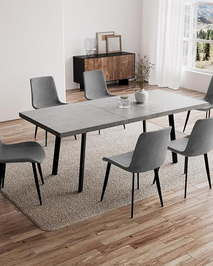 47.2"- 62.9" Extendable Dining Table Set for 6, Modern Kitchen Table with 6 Dining Chairs for 4-6 Person, Thickened Expandable Wooden Table with Steel Legs for Dining Room, Kitchen