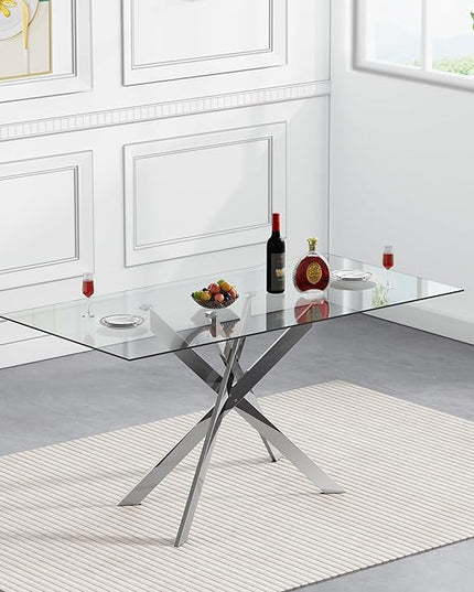 HomVent 5 Piece Rectangular Glass Dining Table Set, Tempered Glass Dinner Table Set for 4 Kitchen Table Set with 4 Velvet Upholstered Chairs for Kitchen Dining Room