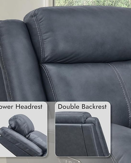 Watson & Whitely Genuine Leather Power Recliner Chairs for Adults, Wall Hugger RV Recliner with Power Headrest & Charging Ports, Electric Recliner Sofa Chair for Living Room, Navy