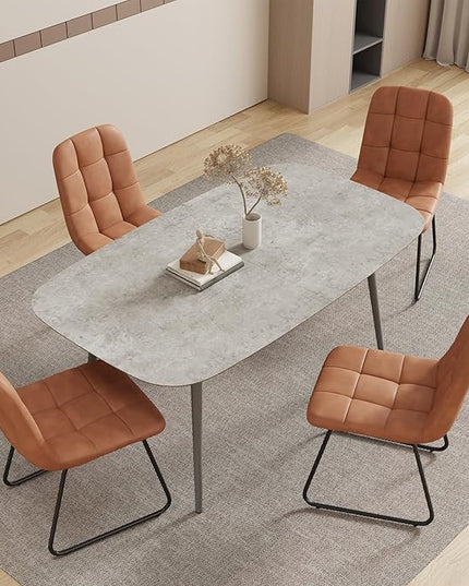 55.1'' Dining Table Set for 4,Modern Wood Dining Table,Leather Dining Chairs 4,Table and Chairs Set of 4,Ideal for Kitchen Dining Room (Gray Table + 4 U-Shaped Brown Chairs, 55.1")