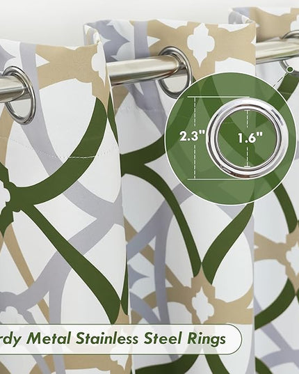 DriftAway Alexander 80% Blackout Curtains for Living Room 250GSM Pattern Match Thermal Insulated Room Darkening Geo Moroccan Mid Century Grommet Bedroom Drapes 2 Panels 52 Inch by 96 Inch Loden Green