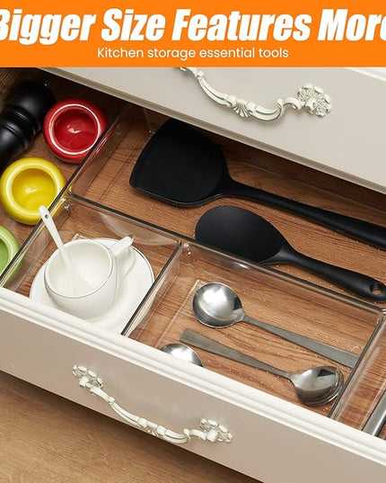 Criusia 22 Pcs Drawer Organizer Bins, Acrylic Non Slip Kitchen Drawer Organizers Storage Tray Divider, Multifunctional Storage for Cosmetics, Bathroom, Tools, Kitchen and Office