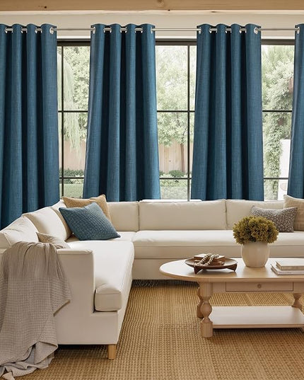 NICETOWN Faux Linen Stone Blue Blackout Curtains 84 inches Long for Living Room - Privacy Panels for Bedroom, Modern Farmhouse Style Easy Care Grommet Top, 2 Panels, W52 by L84