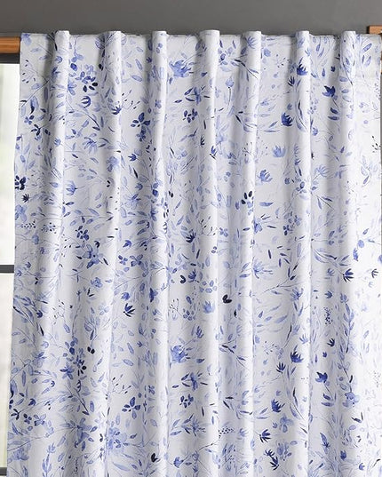Maison d' Hermine Curtains for Living Room 100% Cotton 108 inch Length One Panel Light Filtering Curtains for Bedroom Windows with Rod and Loop Pockets Drapes (Summer Blues, 50" W x 108" L)