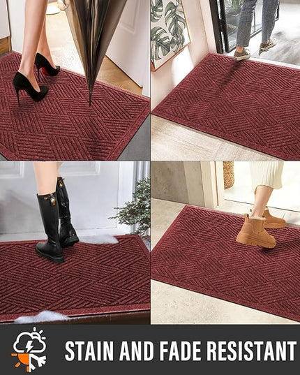 Sturdy Front Door Mat, Absorbent Muddy Dirt Resist Welcome Door Mats Outdoor Indoor, Stain and Fade Resistant, Non-Slip Rubber Backing Low Profile Doormat for Entryway, 47×32, Red