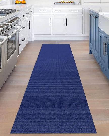 KOZYFLY Runners for Hallways 2.6x8 ft Washable Kitchen Runner Non Slip Rubber Backed Hall Runners Cotton Entryway Runner Rugs Floor Carpet for Indoor Backdoor Bedroom Kitchen, Royal Blue/Navy