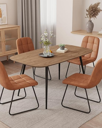 47.2'' Modern Farmhouse Dining Table, Wooden Rectangular Dining Table with Metal Legs for 4-6 People for Dining Room, Kitchen, Living Room (Walnut Color Table, 47.2")