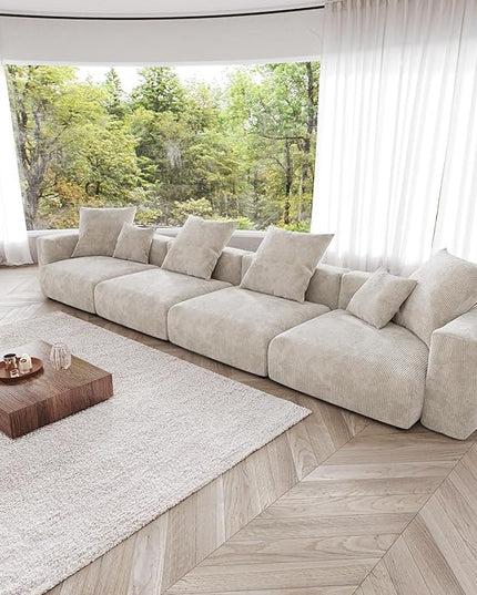JACH 181" Oversized Modular Sectional Sofa, Deep 4-Seats Sectional Couch, Huge Plus Convertible Soft Sofas, Corduroy Minimalist Couches for Living Room, Office, Apartment, Beige