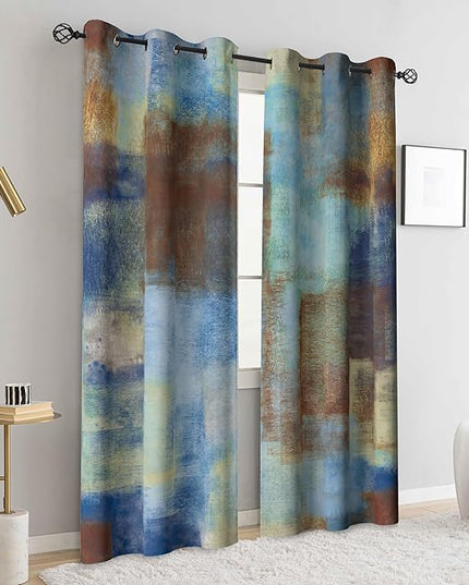 Asuexpect Abstract Curtains 2 Panels Abstract Rust Curtain Room Darkening Grommet Window Treatments Modern Decorative for Bedroom Living Room, 42x72 Inches, Blue Rust