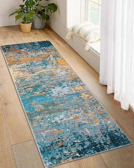 2x6 Modern Abstract Runner Rug Non Slip Soft Rug Stain Resistant Low Pile Non Shed Machine Washable for Hallway Kitchen Bathroom, Multi Color