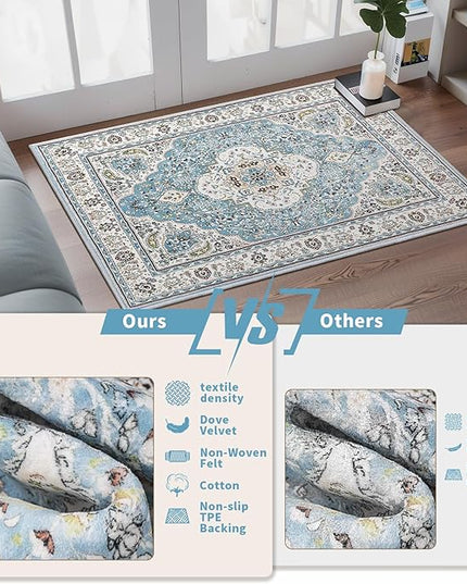 Ciicool Washable Runner Rug Non Slip, 2'x6' Blue Hallway Rug Vintage Kitchen Rugs Carpet for Bedroom Laundry Bathroom Decor