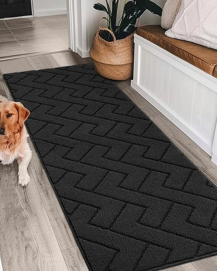 hicorfe Indoor Doormat,Front Back Door Mat Rubber Backing Non Slip Door Mats 24"x71" Absorbent Resist Dirt Entrance Doormat Inside Floor Mats for Entryway Washable Low-Profile(Charcoal)