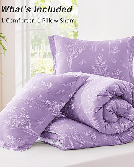 Love's cabin Lavender Twin Comforter Set - Twin XL Size Comforter Set Dorm Bedding, 2 Pieces Cute Floral Bedding, Soft Reversible Flowers Comforter, 1 Comforter & 1 Pillow Sham