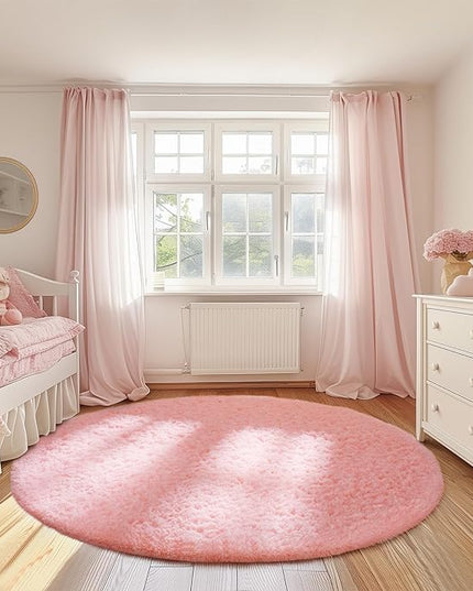 Ophanie Round Rugs 7Ft Pink Circle Area Rug, Fluffy Fuzzy Bedroom Carpet, Plush Soft Shaggy Indoor Floor Kawaii Living Room Rugs for Kids, Cute Room Decor for Teen Girls Home Decor Aesthetic, Nursery